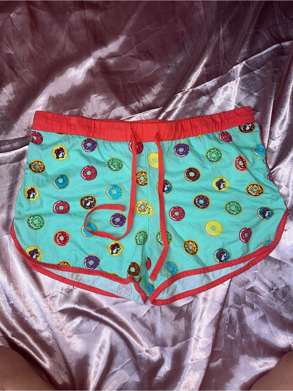 BUC-EE’S Donut-Print Athletic Shorts with Red Trim and Drawstring